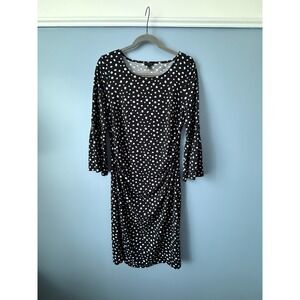 Talbots Black & White 3/4 Bell Sleeve Midi Draped Stretchy Dress Size Large